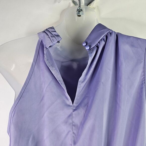 PRETTYGARDEN Purple Satin Asymmetric Mockneck Midi Dress - Picture 5 of 11